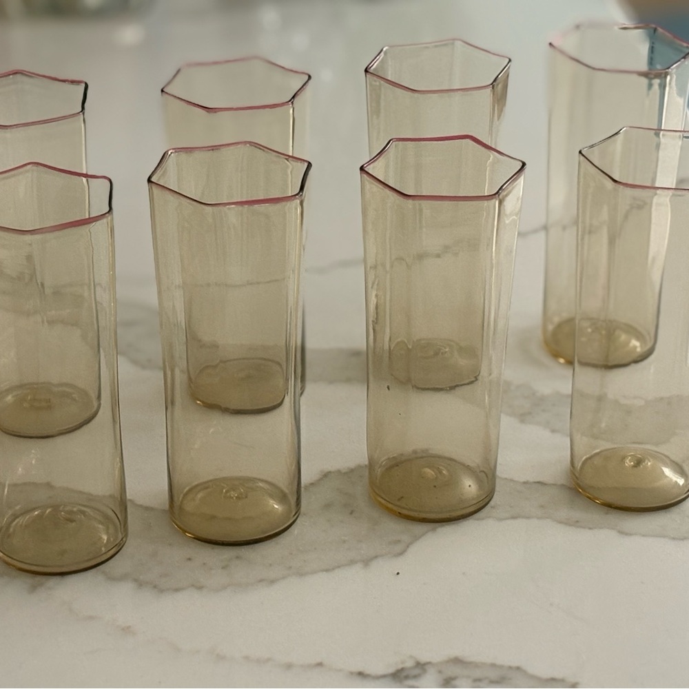 Rare! Vintage Hexagonal Murano glasses by Carlo Scarpa for Venini (set of 8)